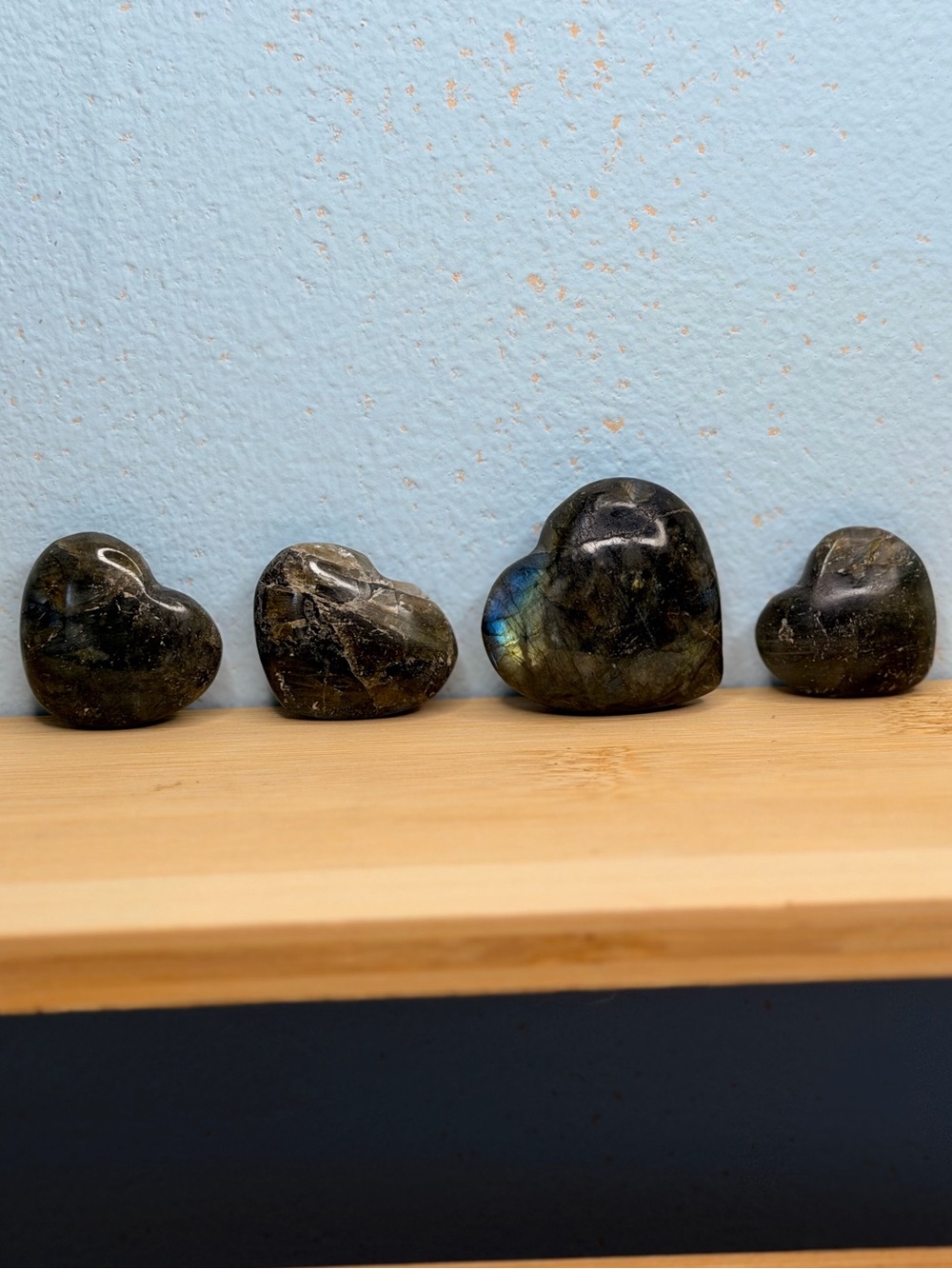 #004 Polished Labradorite Heart Stones - Set of 4